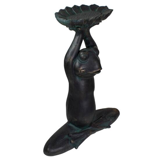 22.25" Gray Yoga Frog With Bird Feeder Outdoor Garden Statue